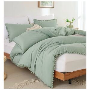 Pom Pom Fringe Bedding Set - Green